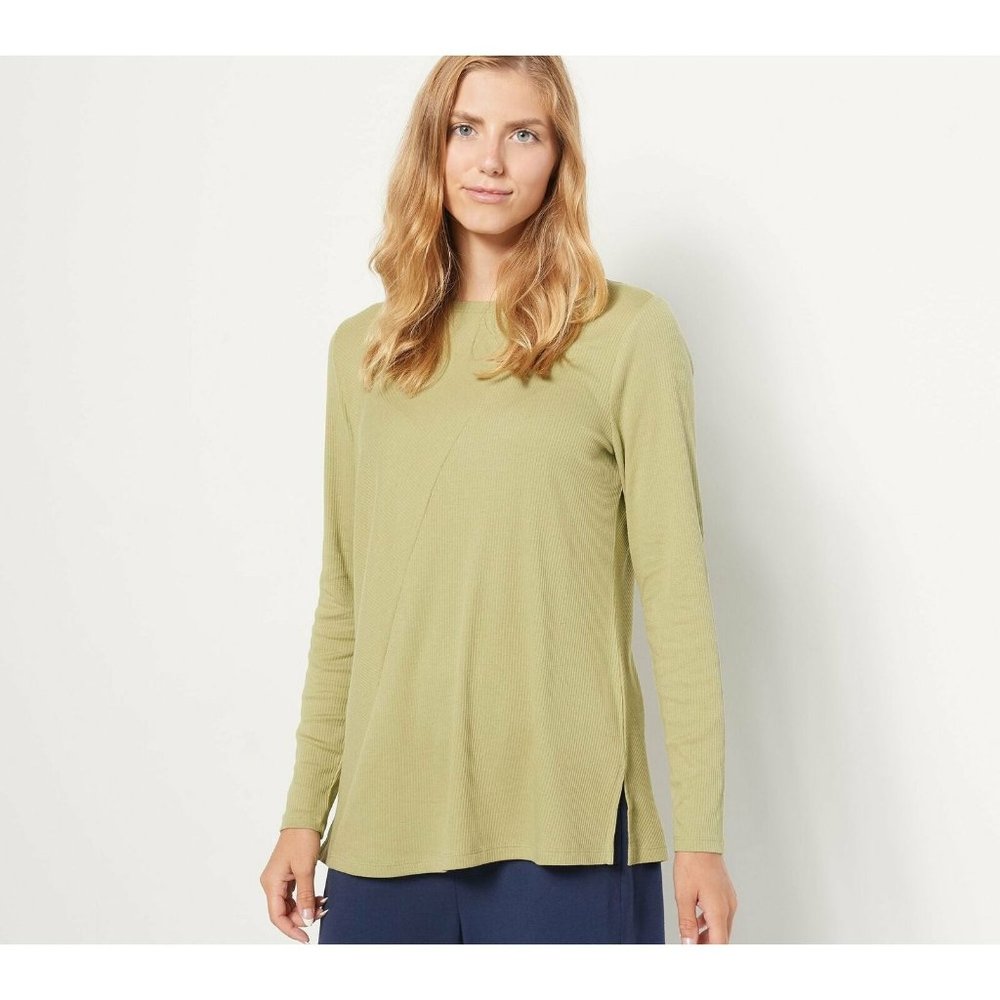 NWT ANYBODY COZY KNIT LUXE ASYMMETRICAL RIB TUNIC‎ TOP MEADOW GREEN XXS